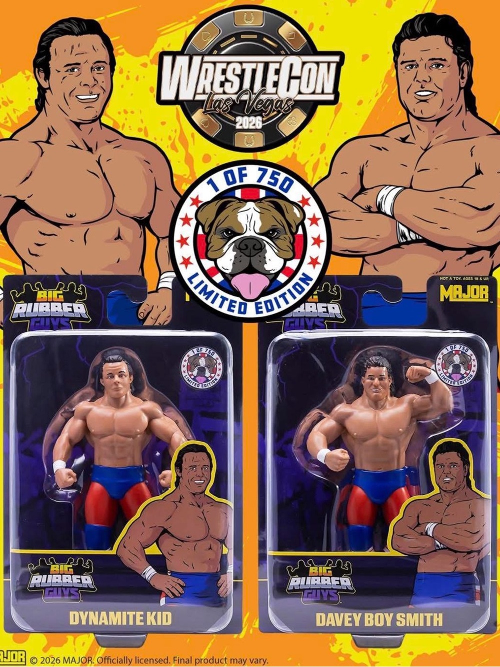 British Bulldogs Dynamite Kid & Davey Boy Smith Action Figures - 1 of 750 each.